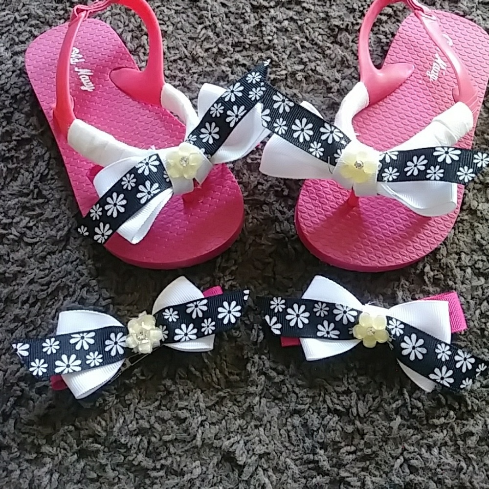 Hot pink black and white Flip flops